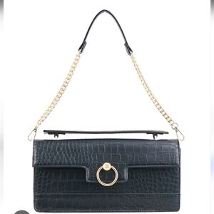 NWT Jessica Simpson Brooke Black Croc-Embossed Shoulder/Hand Bag